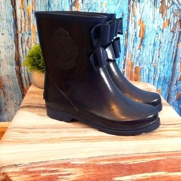 Juicy Couture Bow Accent Navy Rain Boots - Picture 3 of 10